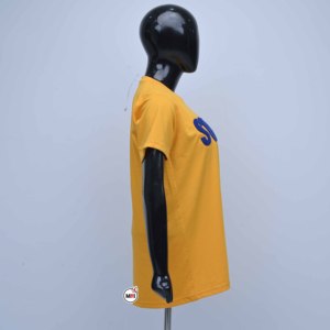 เสื้อยืดปักโลโก้ตามสั่ง คอกลม ทรงปกติ ผ้าคอตตอนเจอร์ซีย์ แขนสั้น สวมใส่สบาย ระบายอากาศได้ดี สีเหลือง ตัวอักษร - Product Image 4