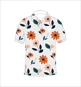 Polo à imprimé floral blanc et orange pour hommes, chemise de golf décontractée à manches courtes pour l'été - Product Image 4