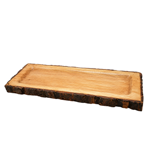 Natural Wood Bark <b>Edge</b> Serving Tray | Rustic Rectangular Wooden Tray for Dining <b>Table</b> Home Decor Serving Display Organizer Decor - Product Image 1