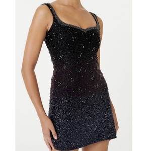 Mini-robe moulante rose à sequins et broderies de perles motif cartes de tarot, sans manches, col carré, pour femme, tenue de soirée, courte, Vestidos - Product Image 2