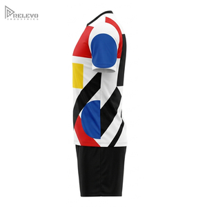 Conjunto de Uniforme de Fútbol Sublimado Personalizado, Diseño Geométrico Abstracto Mondrian, Camiseta y Pantalones Cortos de Secado Rápido, Poliéster/Algodón, Cuello en V, para el Día del Partido - Product Image 3