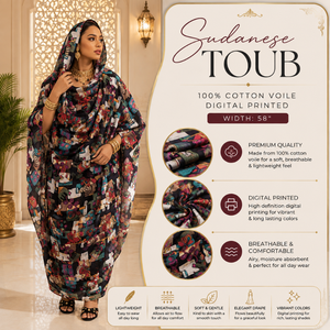 Tissus en voile de coton abstrait imprimés numériquement pour les Toub soudanais |   Tissu respirant pour vêtements traditionnels en gros - Product Image 5