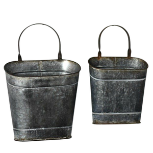 Maceta colgante redonda de zinc plateado para pared, balcón, valla, metal galvanizado, estilo rústico, para jardín interior y exterior. - Product Image 4