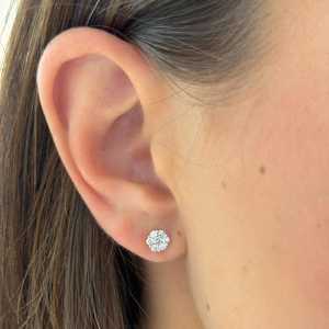 Diamond Flower Stud <b>Earring</b> Round Lab Grown 14k 18K Solid Gold Cluster Push Back Minimalist Everyday Luxury Floral Studs Jewelry - Product Image 2