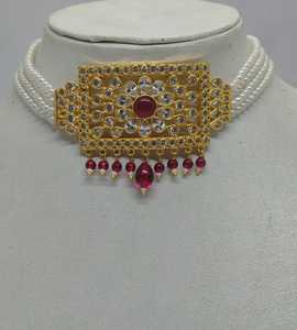 Exquisite Ruby Kundan Gold Plated Choker Necklace <b>Set</b> Elegant White Pearl Bead Strands Indian <b>Bridal</b> <b>Jewelry</b> <b>Set</b> for Women - Product Image 3