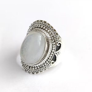 Moonstone Gemstone Statement <b>Ring</b> 925 Sterling <b>Silver</b> Vintage Design Boho Jewelry For Women And <b>Men</b> - Product Image 4