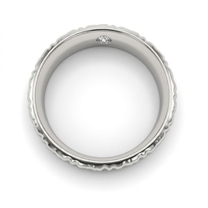Anillo de Oro Blanco de 9K con Diamante Cultivado en Laboratorio de 0.05CT, Anillo de Boda con Piedra Secreta en el Interior Texturizado - Product Image 3