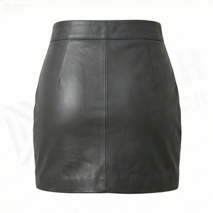 Jupe crayon mini en cuir taille haute pour femme avec fermeture éclair et poches latérales, style motard, couleur unie, toutes saisons - Product Image 2