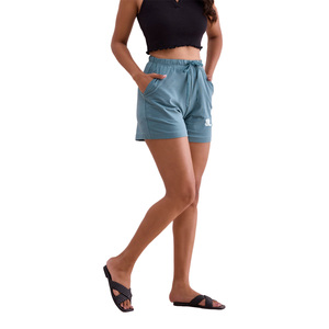 Shorts Casuales de Algodón para Mujer, Cintura Alta, Cierre de Botones, Color Sólido, con Bolsillos, Corte Regular, Azul Claro Lavado, con Logotipo - Product Image 2