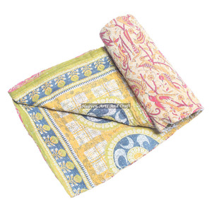 Vintage Kantha <b>Quilt</b> Blanket <b>Throw</b> Made With Vintage Cotton Fabric Indian Hand Quilted Kantha Bedding Set Indian Reversible - Product Image 2