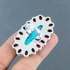 Wholesale Handmade 925 Sterling Silver Blue Turquoise and Red Coral Cluster <b>Ring</b> Opaque Gemstone <b>Statement</b> <b>Rings</b> For Women Bulk - Product Image 4