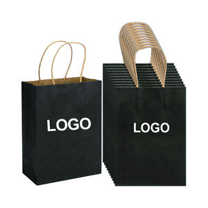 Sacs en papier kraft personnalisés avec logo, pour cadeaux, épicerie, restaurants, sacs à emporter recyclables noirs et bruns, emballages alimentaires avec poignée - Product Image 2