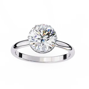 Exquisito anillo de diamante cultivado en laboratorio con corte redondo y halo oculto, piedra central de color E, engastada en oro macizo de 18 quilates, para boda o compromiso. - Product Image 4