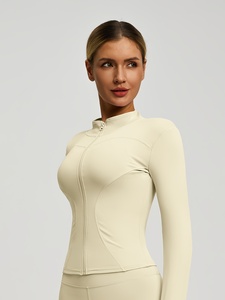 Veste de sport respirante légère à séchage rapide avec fermeture éclair et manches longues pour femme, haute élasticité, trous pour les pouces, idéale pour le fitness et le yoga, couleur unie - Product Image 3