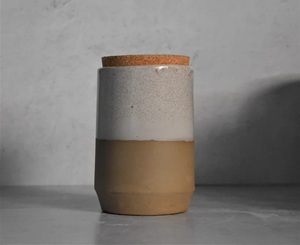 Modern Ceramic <b>Storage</b> Canister Cork Lid Two Tone Glaze Airtight <b>Kitchen</b> Jar Minimalist Counter Organizer Premium Design - Product Image 3