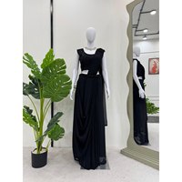 Magnifique Dhoti en Chiffon Prêt-à-Porter pour Tenue de Soirée