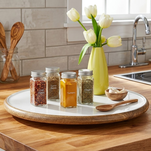 ALTAMASH CRAFT Wood Modern Wedding Dining <b>Table</b> <b>Decorative</b> Tray White Enamel Surface Abstract Minimalist Design Multi-Functional - Product Image 4