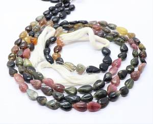 Perles de tourmaline naturelle multicolores, lisses, taillées en forme de poire, 7x10 mm, pierres précieuses de tourmaline, brin de 14 pouces, tourmaline en forme de poire - Product Image 4