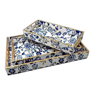 Simple Pattern Square Serving Tray Set With Handle UV Printed <b>Bamboo</b> Wooden <b>Table</b> Decorations For <b>Coffee</b> Snacks - Product Image 6