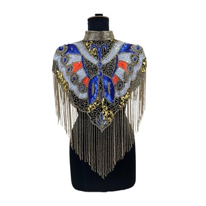 High Quality Handmade Heavy Designer 100% Polyester Floral Sequins Embroidery Beaded Anti-Wrinkle Shoulder <b>Poncho</b> Cape Blouse - Product Image 1