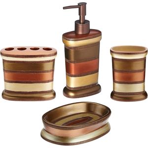 Ensemble d'accessoires de salle de bain de luxe Contempo 4 pièces : distributeur de savon, gobelet, porte-brosse à dents et porte-savon - Product Image 1