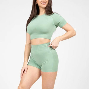 Camiseta Deportiva de Manga Corta para Mujer, Ajustada al Cuerpo, Estilo Deportivo, Corte Recortado, para Gimnasio y Entrenamiento - Product Image 3