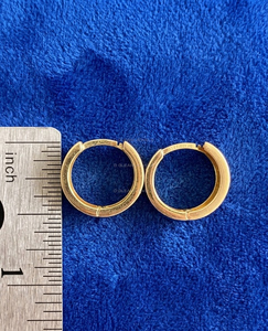 14K <b>Gold</b> Wide Huggie <b>Hoop</b> Earrings, Thick <b>Gold</b> Clicker <b>Hoops</b>, Minimalist Round Plain Huggies, Everyday <b>Chunky</b> <b>Gold</b> Jewelry, Gift - Product Image 3