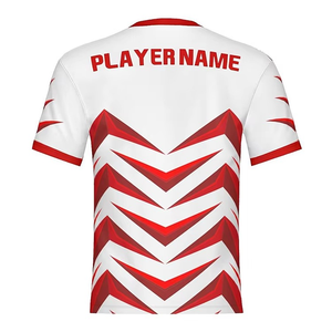 Camiseta Deportiva Massee para Hombre, Cuello Redondo, Diseño Geométrico Rojo y Blanco, Transpirable, Secado Rápido, 100% Poliéster, Transferencia Térmica - Product Image 2