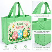 Sacs fourre-tout réutilisables en non-tissé écologiques, imprimés lapin de Pâques vert menthe, œuf, poussin, marguerite et couronne, avec logo personnalisé pour cadeaux