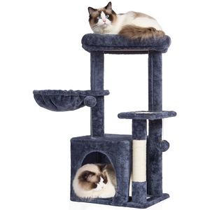 31.4\" Indoor Cat Tower Condo with Sisal <b>Scratching</b> <b>Post</b> Hammock Top Perch Jumping Platform for Cats - Product Image 1
