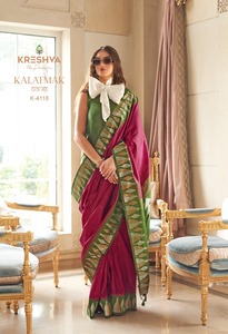 Sari en soie traditionnel à imprimé floral, ensemble indien pakistanais, robe de fête de mariage pour femmes, violet vert - Product Image 4