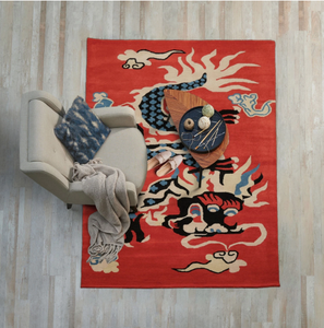 Abstract Pattern Eco-Friendly Anti-Slip Medium Pile Area Rug Rectangle <b>Red</b> <b>Wool</b> Hand Tufted Soft Handmade Living Room Office - Product Image 2