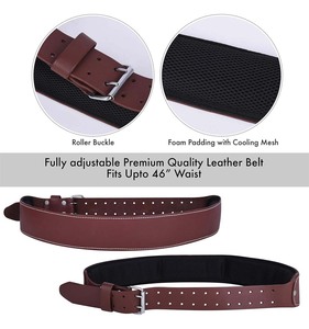 Adjustable Brown Leather Waist Bag with Roller Buckle Cooling Mesh Padding Waterproof High-Capacity Fits up to 46 Inch Waist - Product Image 6