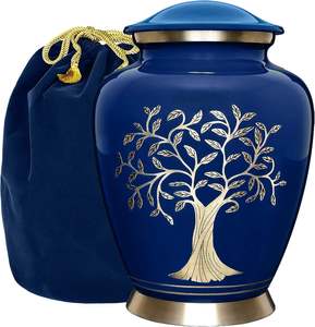 Metal Urn With Hot Air <b>Balloon</b> Design Blue Sky Clouds Pattern <b>Round</b> Shape Decorative Vase For Sympathy Modern Style cremation - Product Image 6