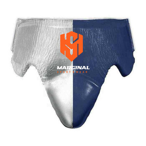 Custom New Marginal Boxing Gear Set Leather <b>Gloves</b> Headgear Groin Guard Blue <b>Silver</b> Logo Printed Martial Arts Training Equipment - Product Image 4