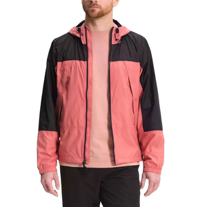 Men's Hooded Windbreaker <b>Jacket</b> Color Blocking Coral Black Zipper Closure Casual Autumn Wear Polyester Shell - Product Image 1