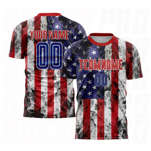 Uniforme de Fútbol Personalizado con Sublimación de la Bandera Americana en Blanco y Rojo Real, Jersey Patriótico de Fútbol Estadounidense, Transpirable y Deportivo - Product Image 1