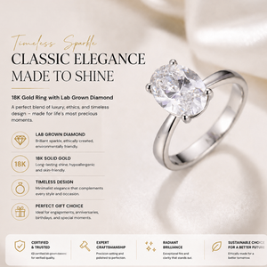 Anillo Unisex con Diamante Cultivado en Laboratorio, Corte Ovalado, Color D, Chapado en Oro de 18K, Certificado IGI, Anillo de Lujo para Boda o Fiesta, Joyería Fina - Product Image 2