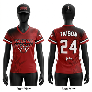 Jersey de Boliche Transpirable de Poliéster Premium de 160 GSM, Diseño de Panel Degradado Rojo y Negro, Impresión por Sublimación Personalizada, Ropa de Equipo - Product Image 6