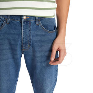 Jeans en denim pur lavé, coupe slim droite, respirants, personnalisés, ODM, de haute qualité, tendance urbaine rétro pour homme - Product Image 3