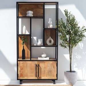 Meuble de rangement industriel Vandana Merino Vento en bois de manguier avec étagères – Design moderne - Product Image 1