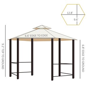 Tenda per Feste 13FT X 13FT Beige, Impermeabile, Esagonale, per Esterni, in PVC e Poliestere, con Pareti Laterali in Alluminio e Tende a Rete - Product Image 3