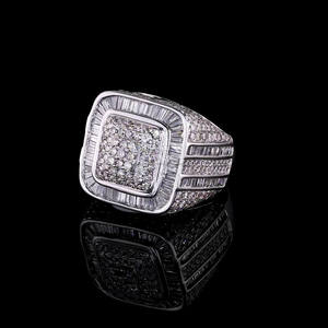 Anillo de Compromiso con Diamantes Moissanite de Corte Baguette y Redondo, Plata de Ley 925, Anillo de Diseño, Regalos de Boda para Él, Joyería Hip Hop - Product Image 4