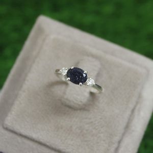 Bague de promesse ovale en pierre de sable bleue, argent sterling 925, avec accent en zircon cubique, pour femme, cadeau de fiançailles, bijoux en gros - Product Image 5