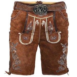 Shorts bavarois pour hommes, taille haute, motif floral brodé, fermeture boutonnée, longueur bermuda, style décontracté, en toile - Product Image 1