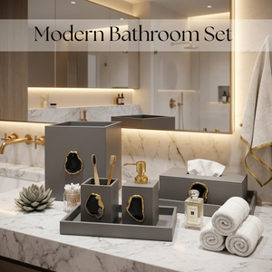 Premium Designer Glass Bathroom Set | Soap Dispenser, <b>Toothbrush</b> <b>Holder</b>, Tumbler & Tray | Stylish Luxury Bathroom Accessories - Product Image 3