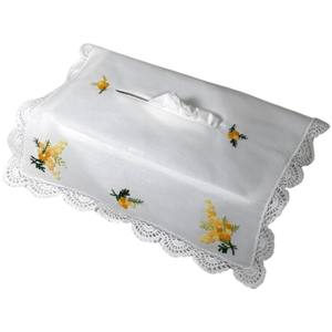 Cubierta Rectangular para Caja de Pañuelos con Bordado Personalizado Vintage de Flores de Mimosa Amarillas, Borde de Encaje, 100% Algodón Hecho a Mano, Duradero, para Colgar en Casa - Product Image 2