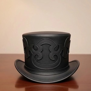 Men’s <b>Black</b> Leather <b>Top</b> <b>Hat</b> Manufacturer Stylish High Crown Leather Headwear with Premium Finish Custom Production and Wholesale - Product Image 1