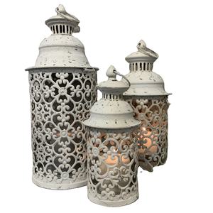 Ensemble de 3 lanternes en métal marocain antique vintage blanc faites à la main Shabby Chic Noël maison bougeoirs décoratifs - Product Image 1