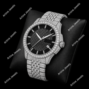 Iced Out Black <b>Diamond</b> Dial Silver <b>Watch</b> Luxury Men’s Statement Wristwatch - Product Image 2